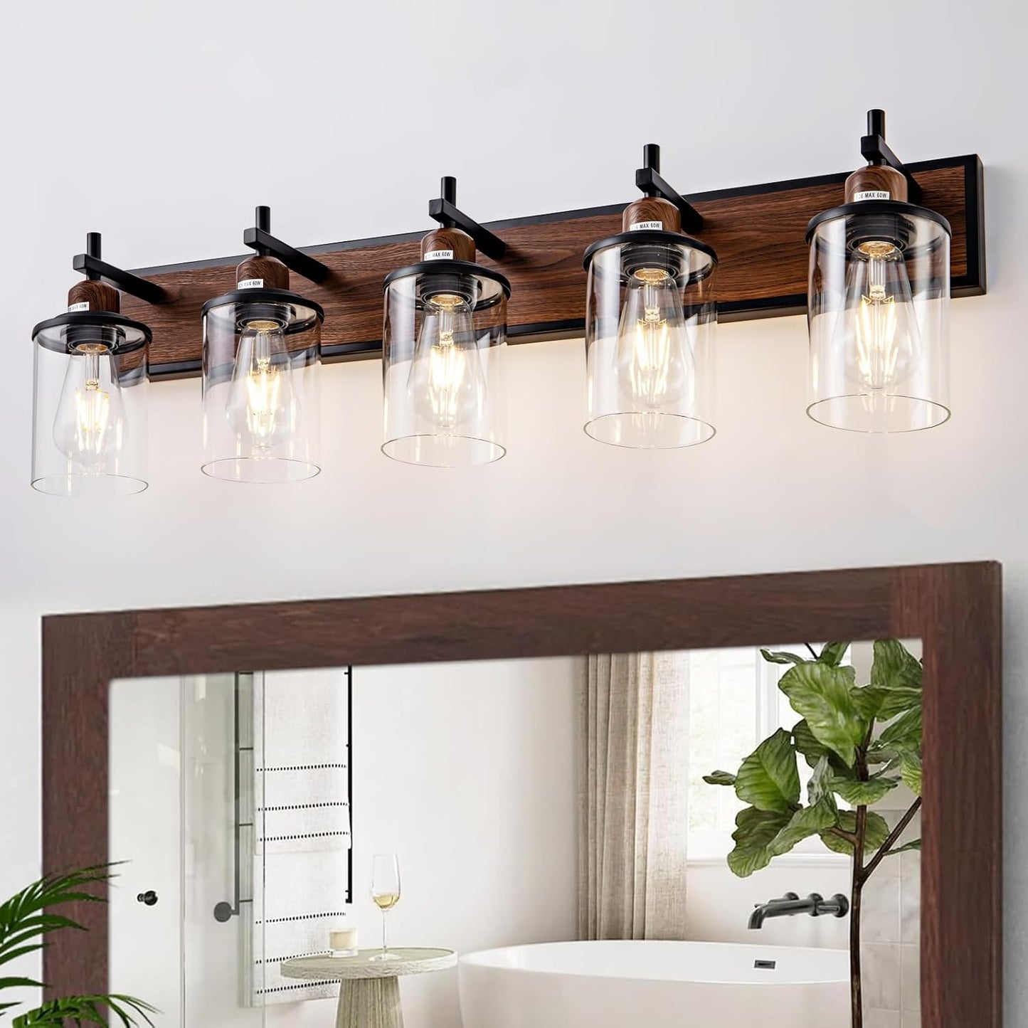 Lámpara tocad. baño 5 luces vintage metal pintado vidrio