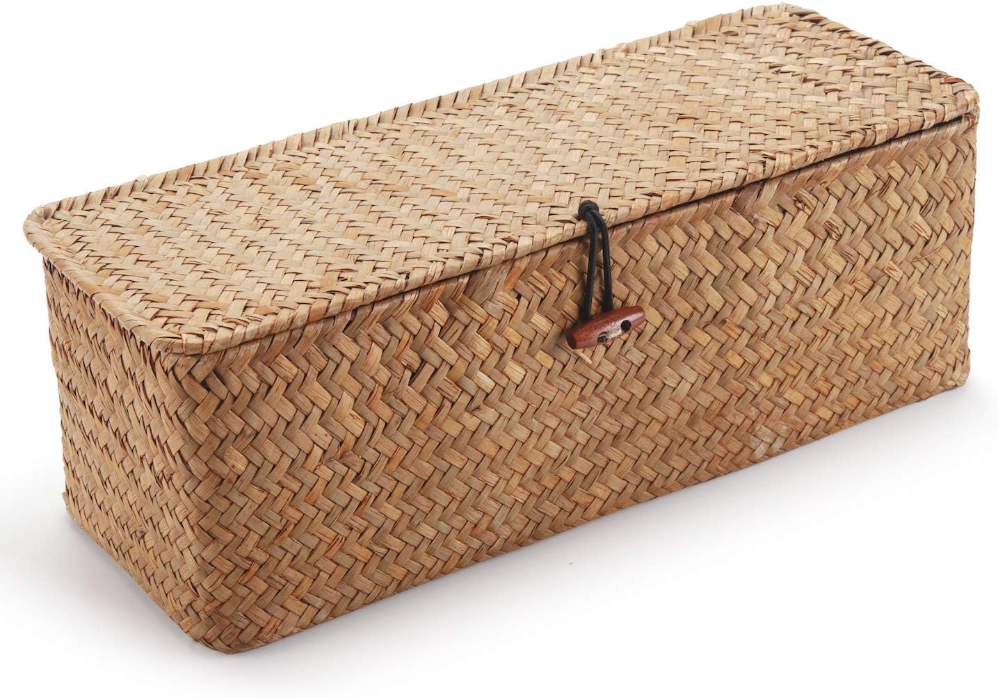 Cesta tejida rectangular con tapa para aperitivos y juguetes