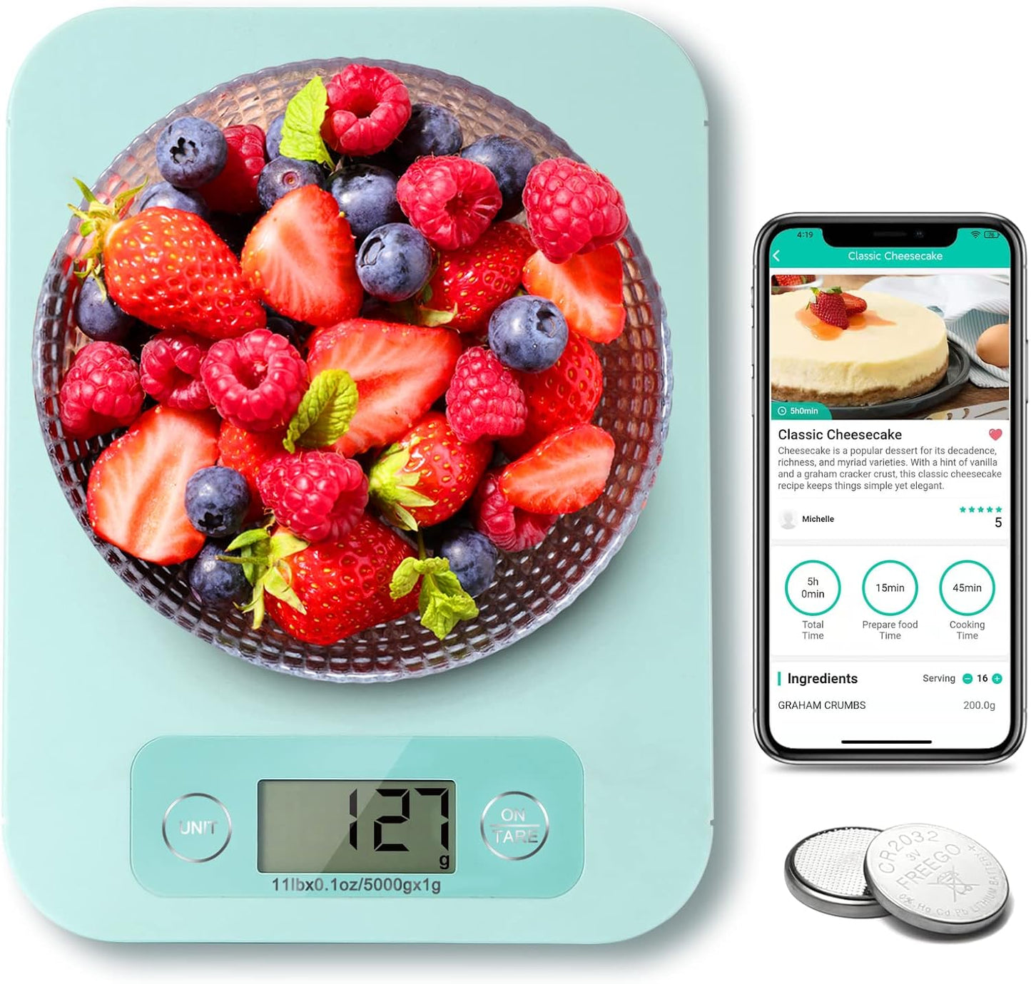 Báscula inteligente alimentos app nutricional gramos oz