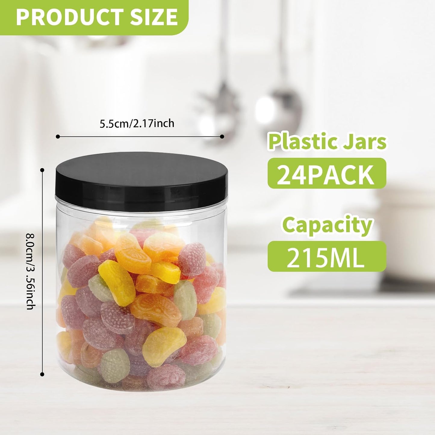 24 Tarros Plástico 8oz Transparentes con Tapas