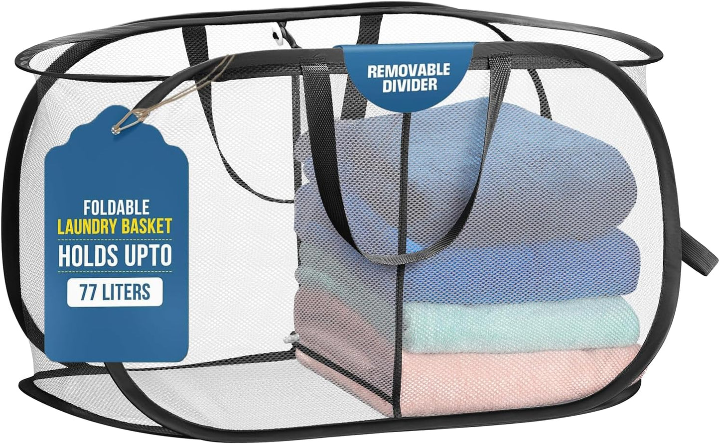 Cesta lavandería plegable duradera con asas