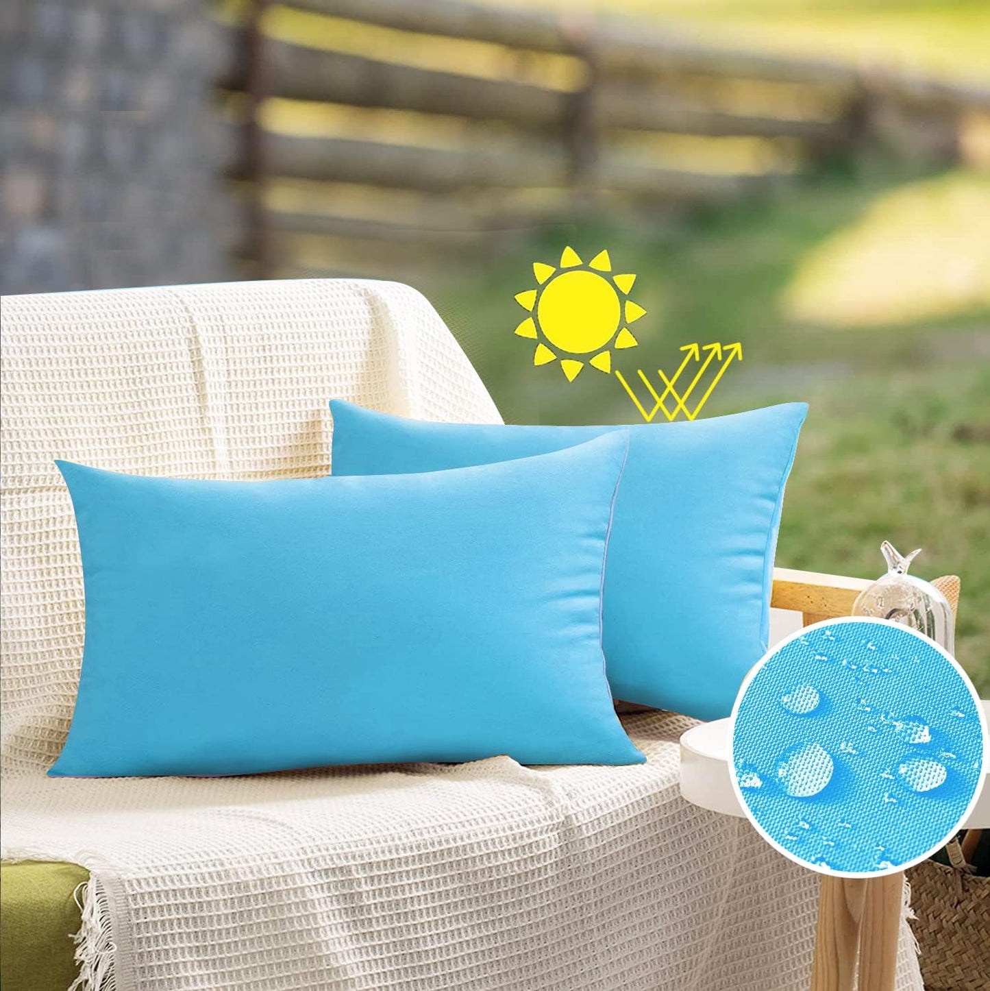 2 Pzas Fundas Almohada Impermeables Exteriores 12x20 Azul