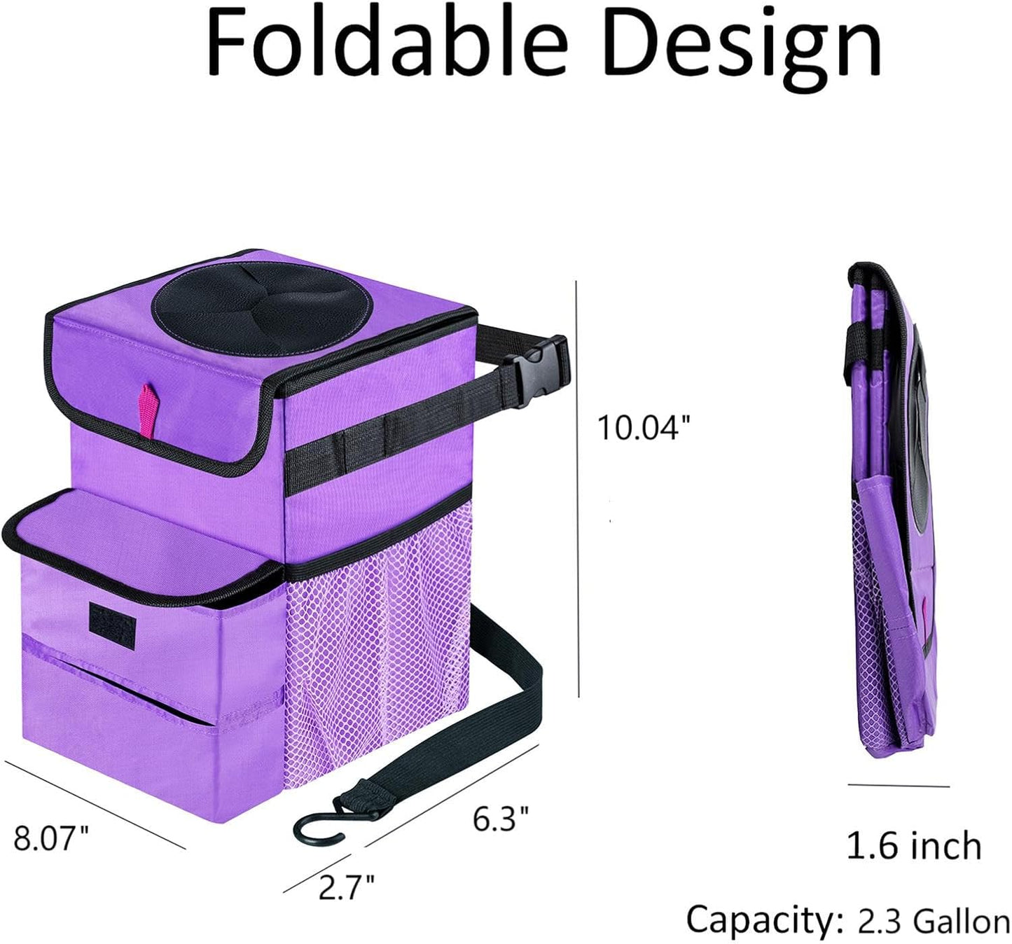 Cubo basura plegable coche 2.3gal púrpura
