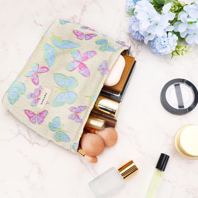 Bolsa maquillaje flores con cremallera lona acolchada