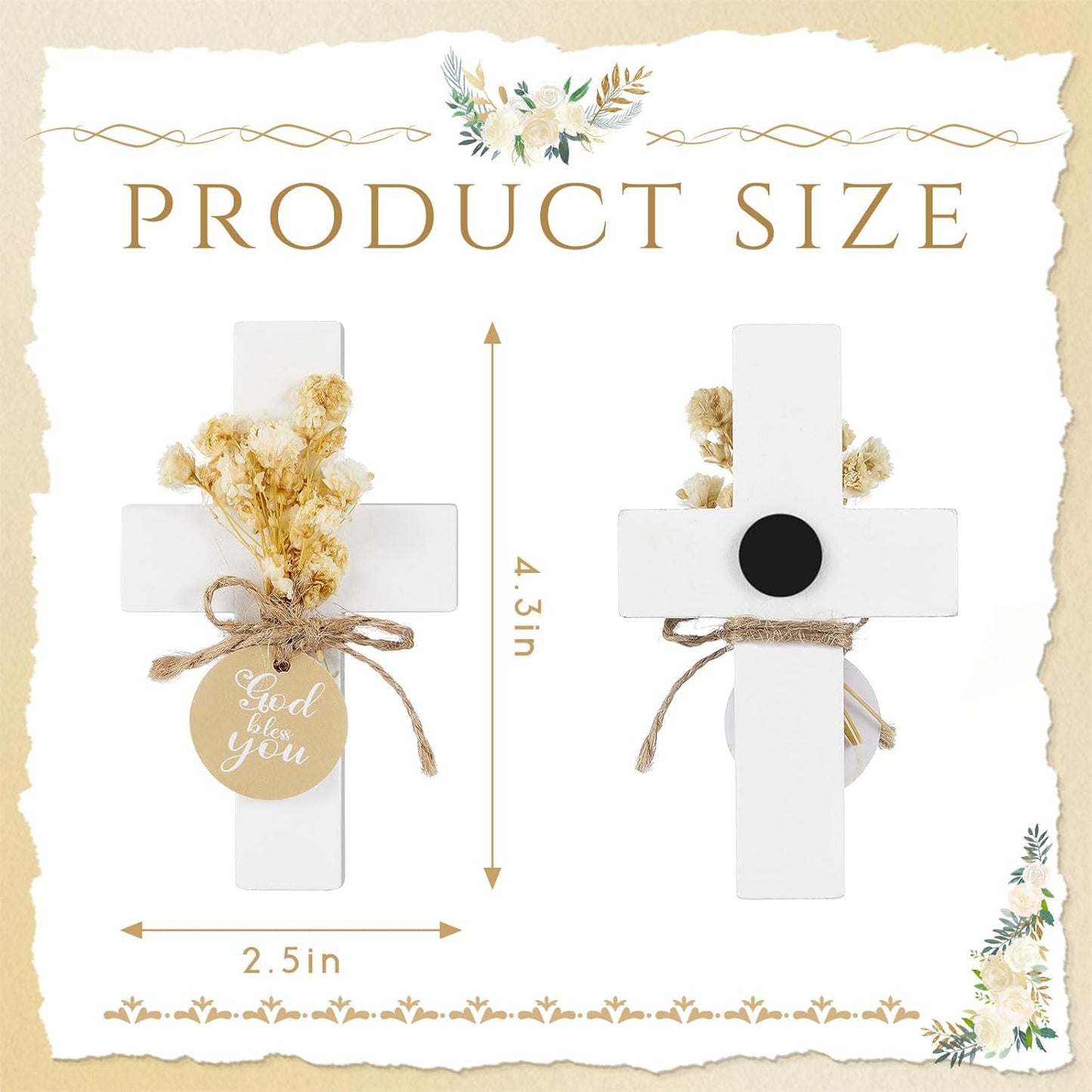 48 Set Regalos Bautismo Madera Cruz Flor Blanco