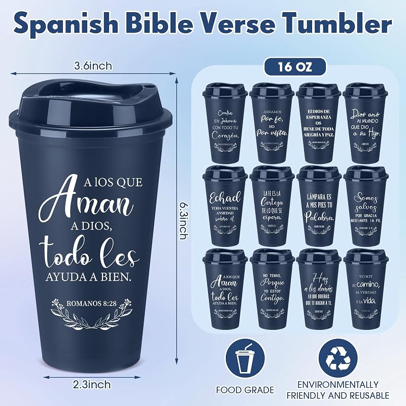 Vasos cristianos reutilizables 16oz con tapa azul medianoche