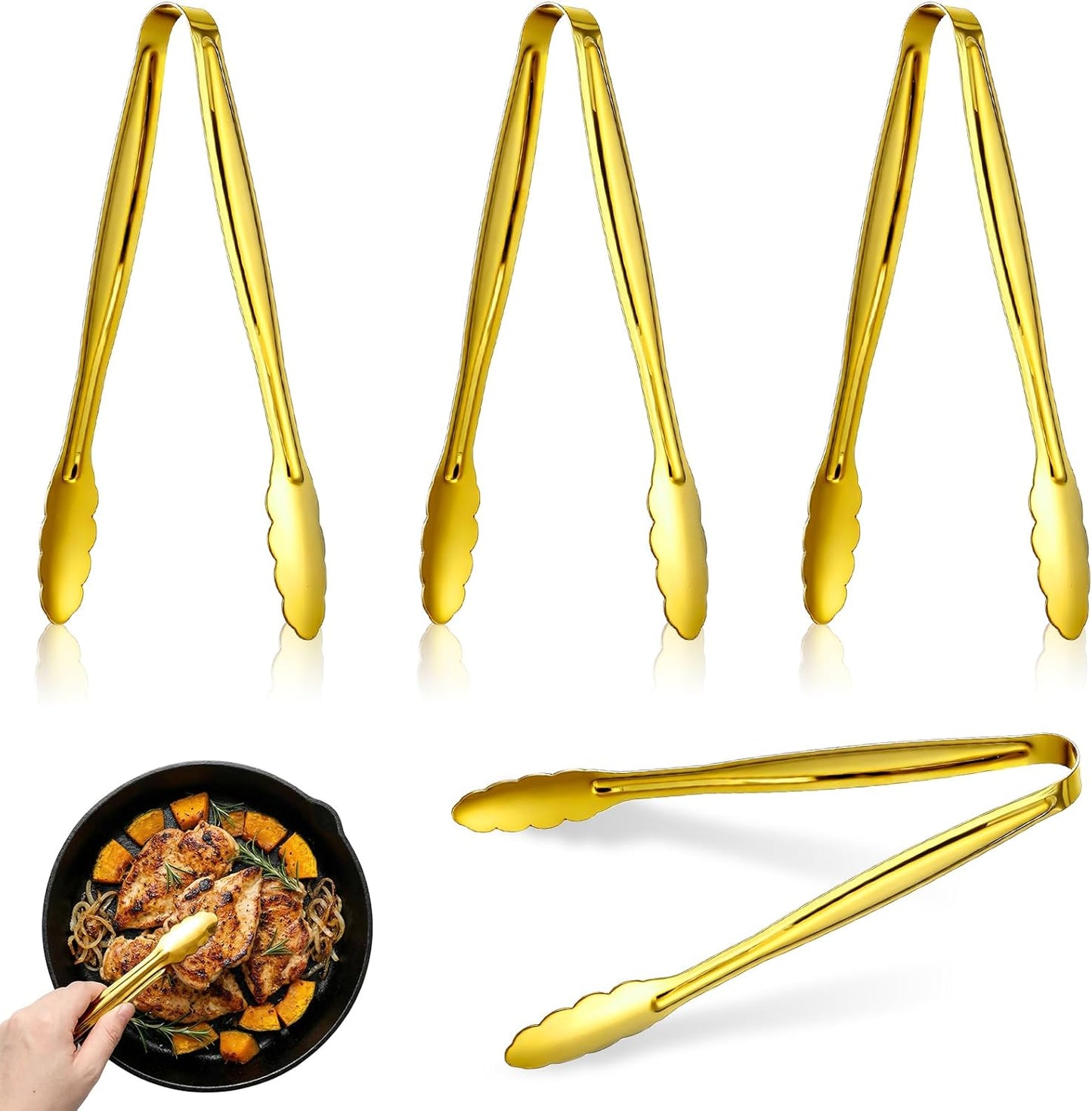 4 Pinzas Doradas Inox 6pulg para Bufé Postres Hielo