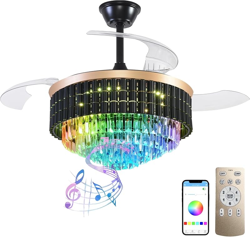 Ventilador techo RGB con luces mando Bluetooth 6 velocidades