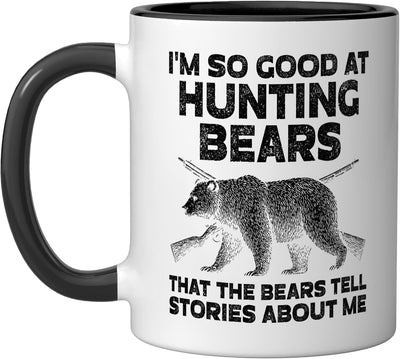 Taza cerámica Funny Bear cazador de osos negra/blanca