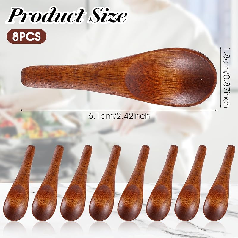 8 Cucharas Madera Pequeñas para Especias y Salsas