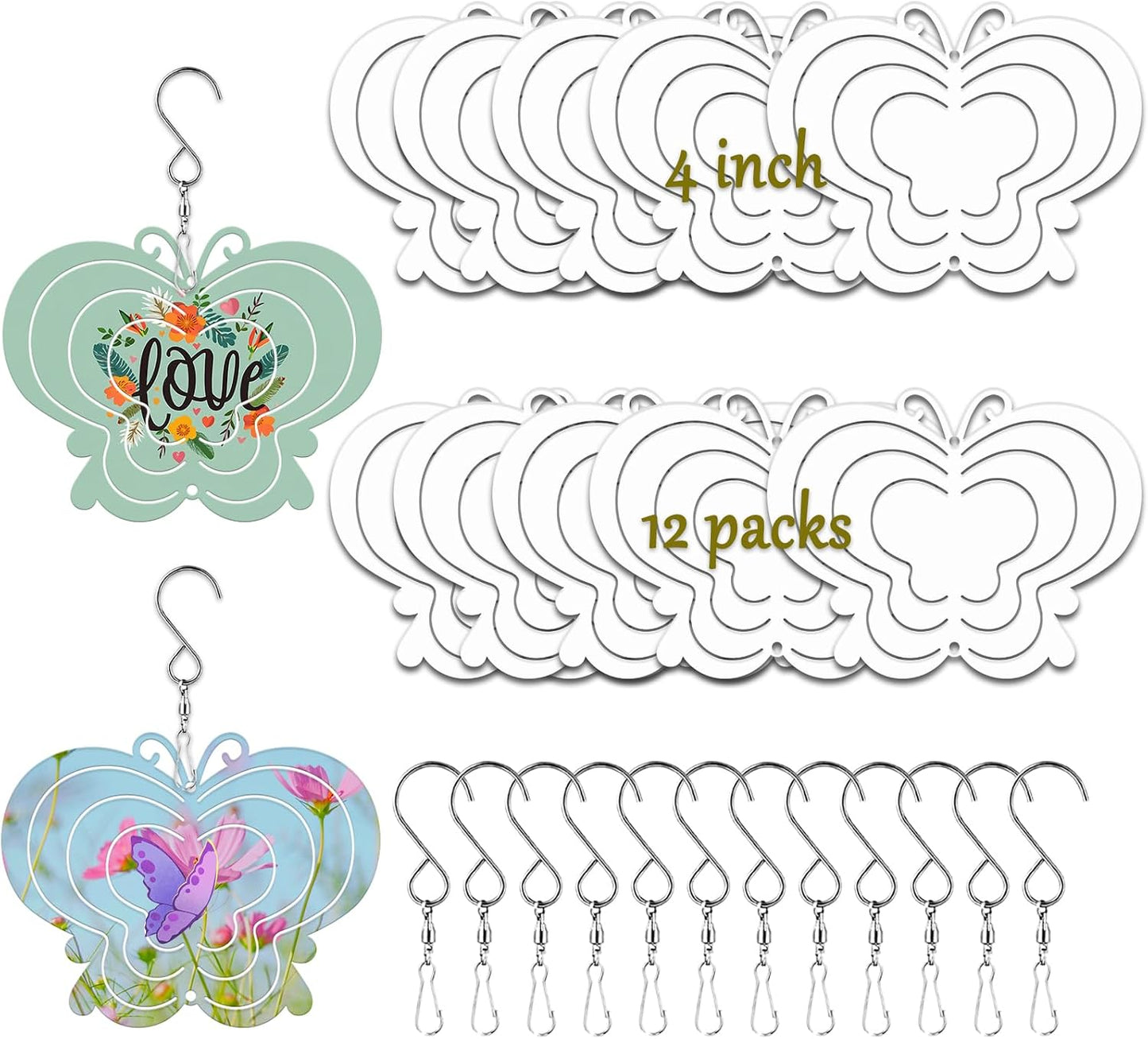 12 Molinillos Viento Aluminio 3D 4pulg para Jardín y Decoración