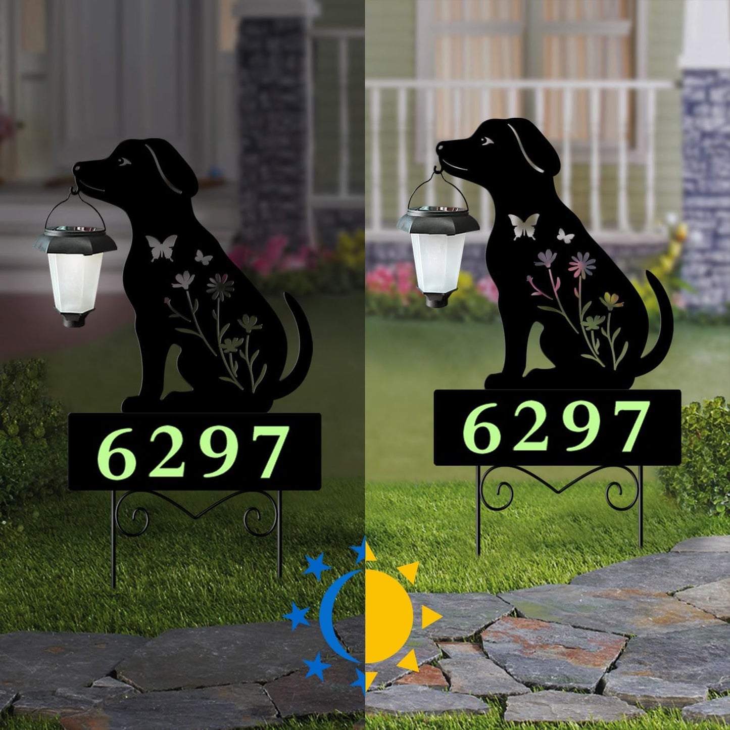 Estacas solares con perros farol decorativo para patio
