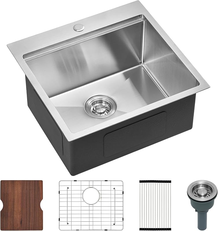 Fregadero barra cocina 21x20" acero inox cepillado plata