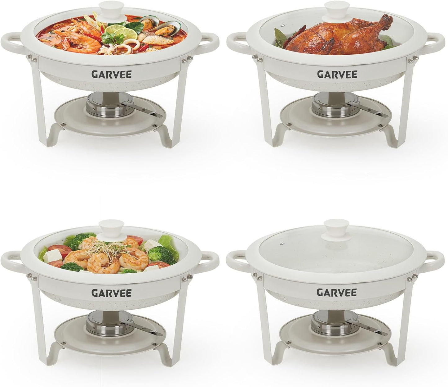 4 Pzas Plato Bufé 5qt Maifanita Blanca Con Tapa Vidrio