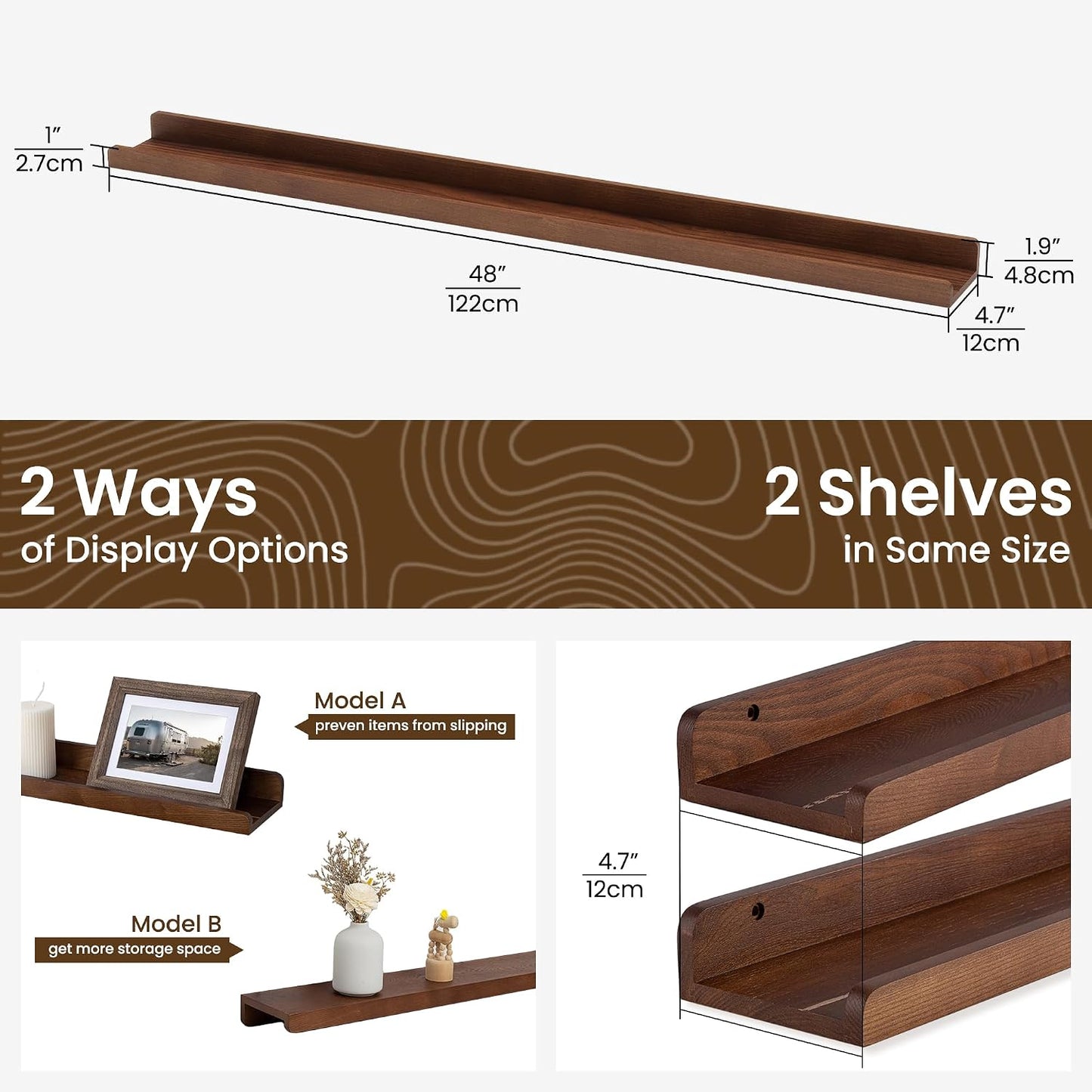 Estantes flotantes 48" madera oscura set 2