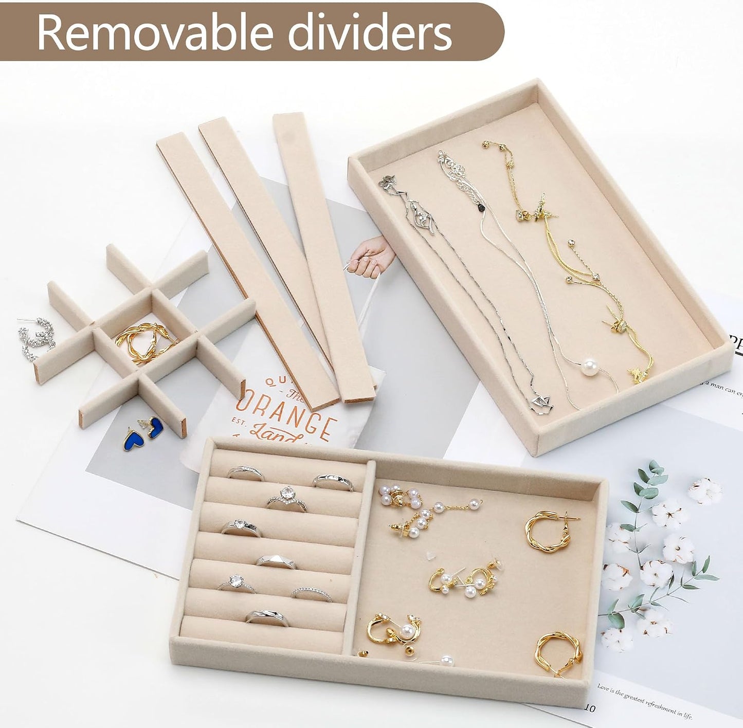 4 Pzas Bandeja Organizadora Joyas Apilable Beige