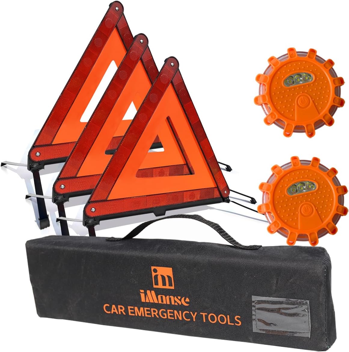 Kit triángulo seguridad carretera con 2 luces LED plegable