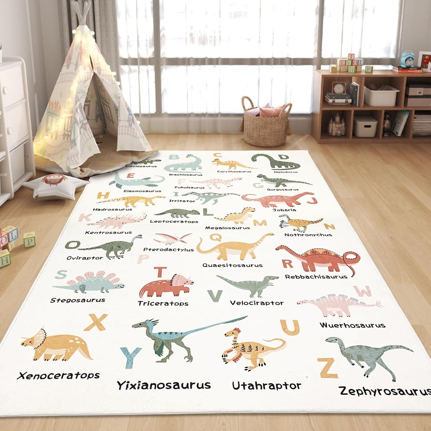 Alfombra dinosaurio 4x6ft suave antiderrap ABC niños