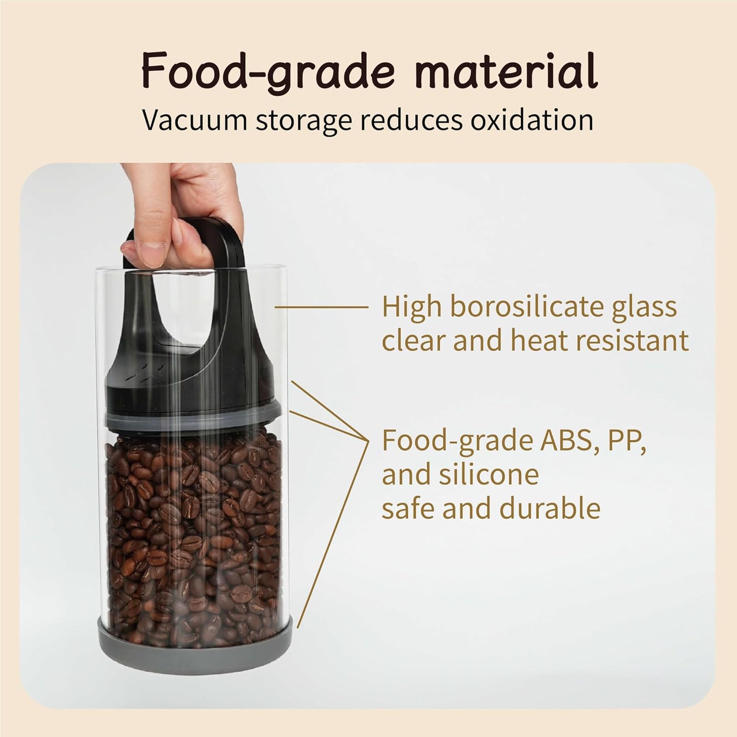 Recipiente café vidrio borosilicato sellado al vacío 50oz