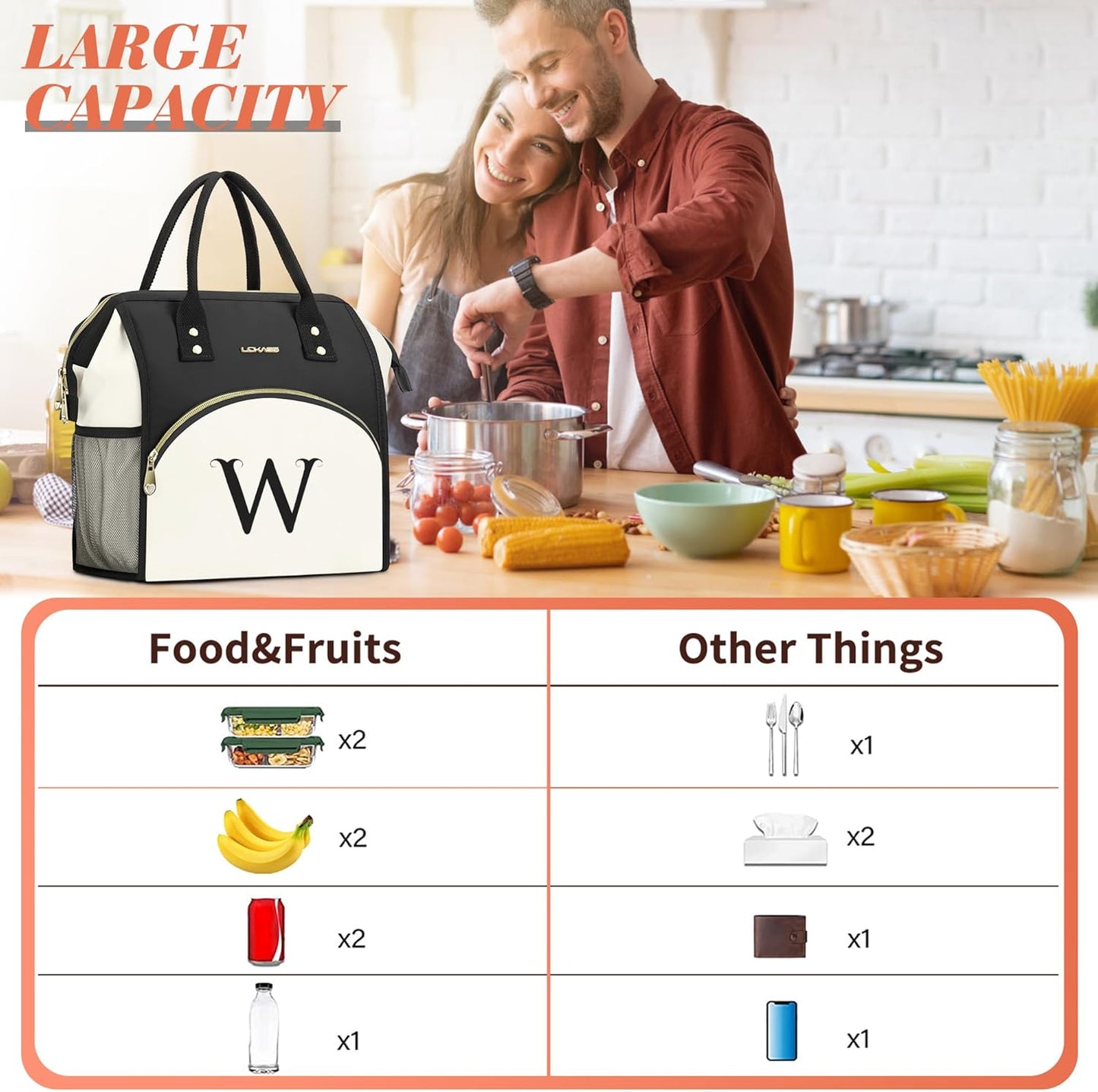 Bolsa almuerzo personalizada mujer reutiliz. resistente agua