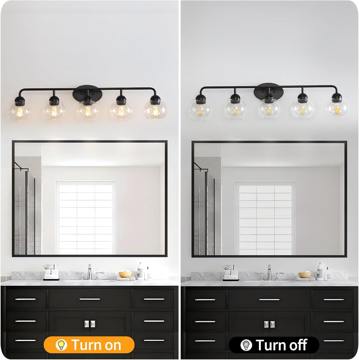 Lámpara baño negra 5 luces cristal globo E26