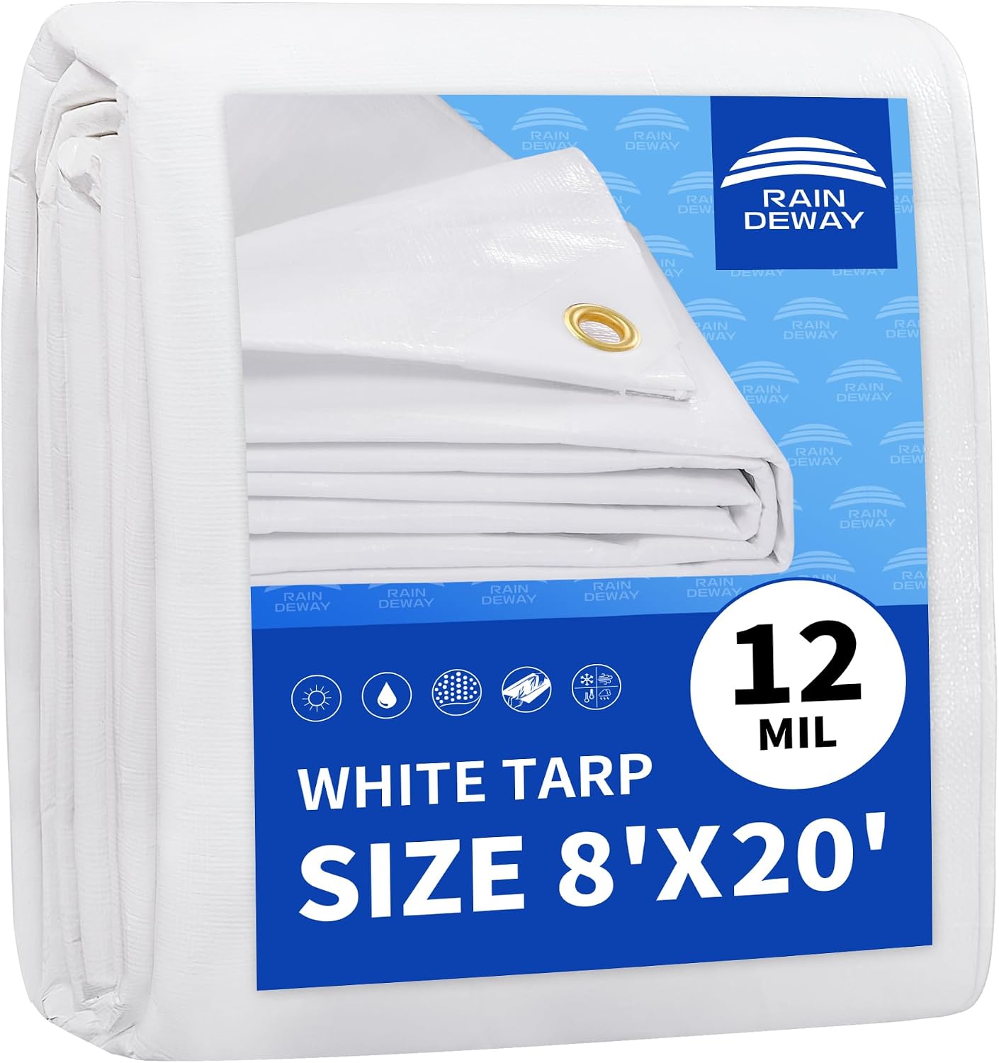 Lona blanca polietileno 8x20" resistente UV con ojales