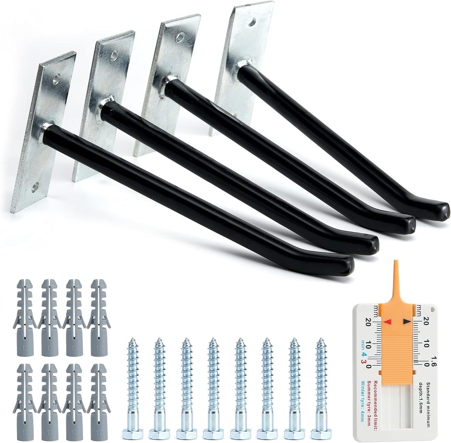 4 Ganchos Neumáticos Pared Soporte Antiempuje Negro