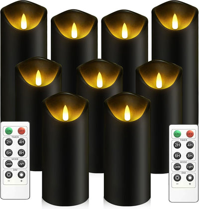 9 Pzas Velas LED Acrílicas Parpadeantes Negro