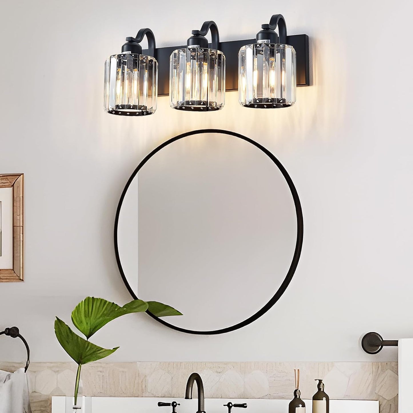 Luz tocador baño 3 luces negro cristal moderna