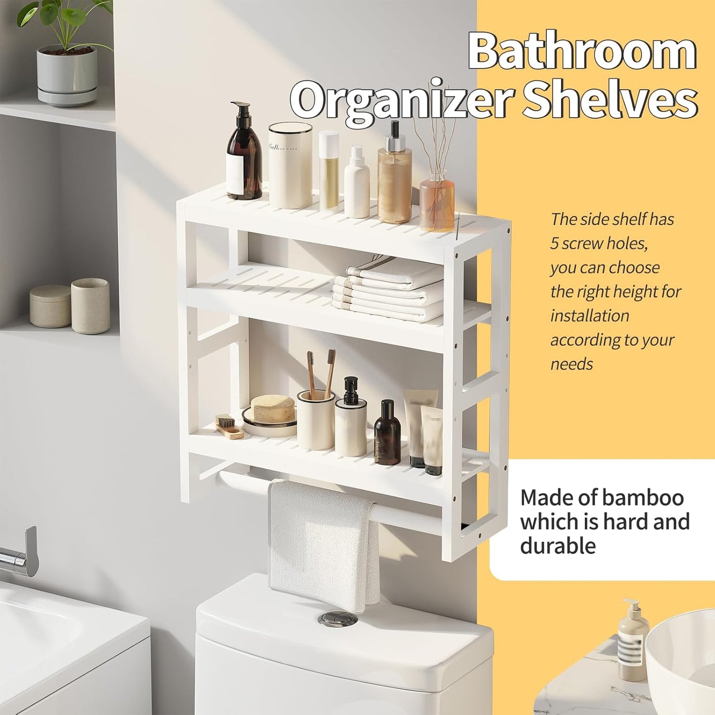 Estante baño con barra colgante inodoro blanco