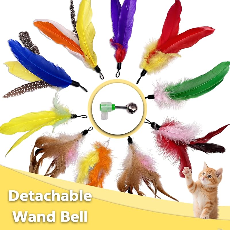 10 Pzas Plumas Repuesto para Gatos con Clip y Campana