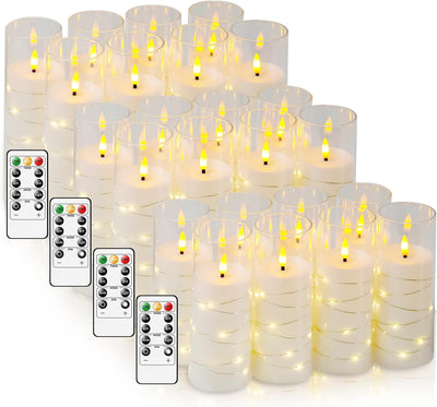 Velas LED parpadeantes con cuerda estrella juego 24 blancas