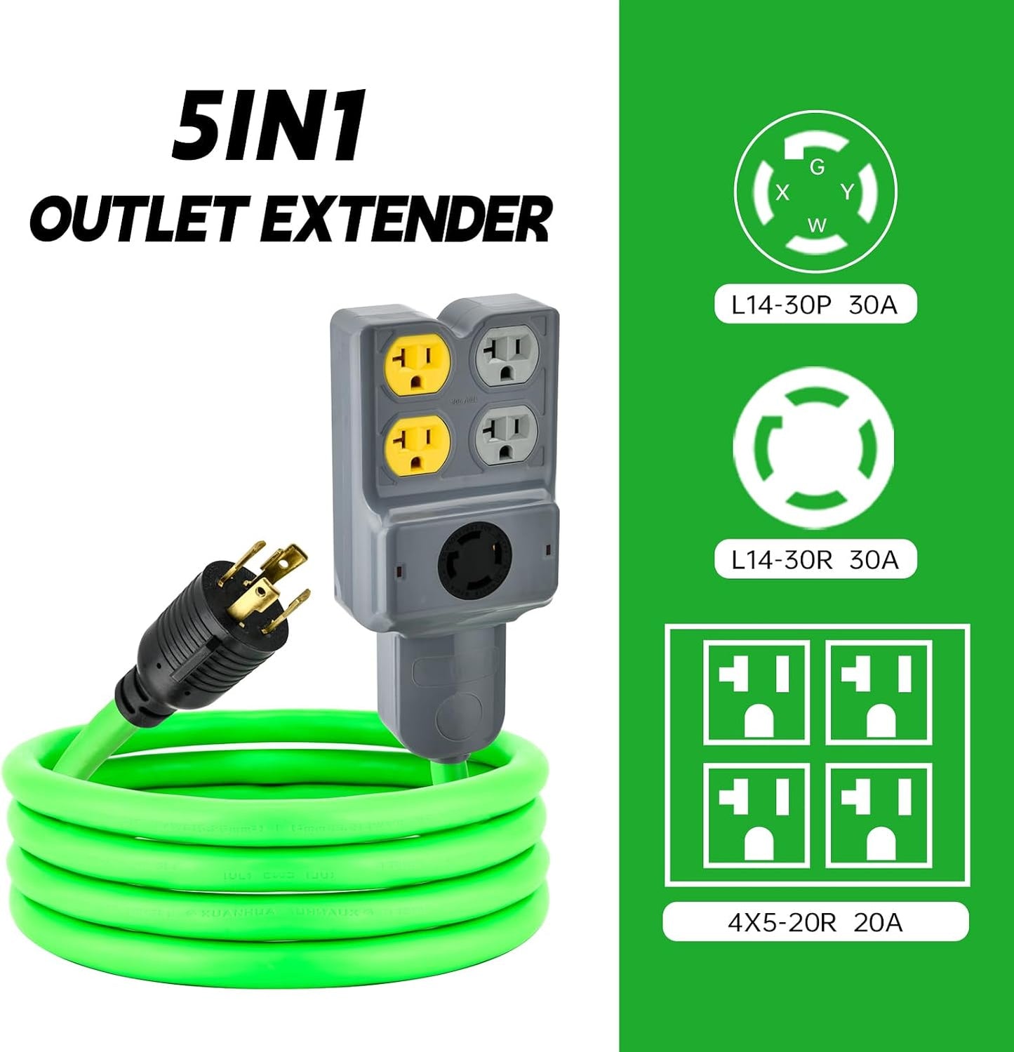 Adaptador 4 clavijas L14-30P a 5-20R 30A 10pies