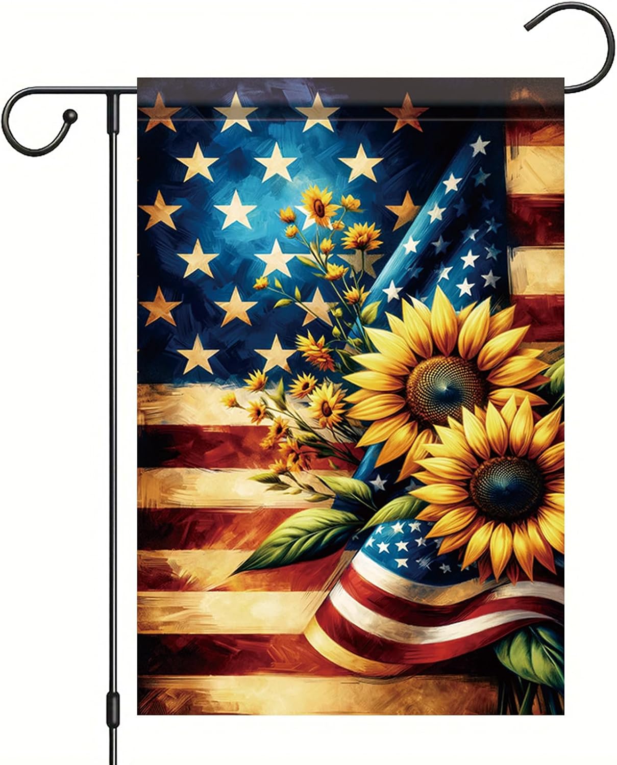 Bandera patriótica verano con girasoles 12x18pulg jardín