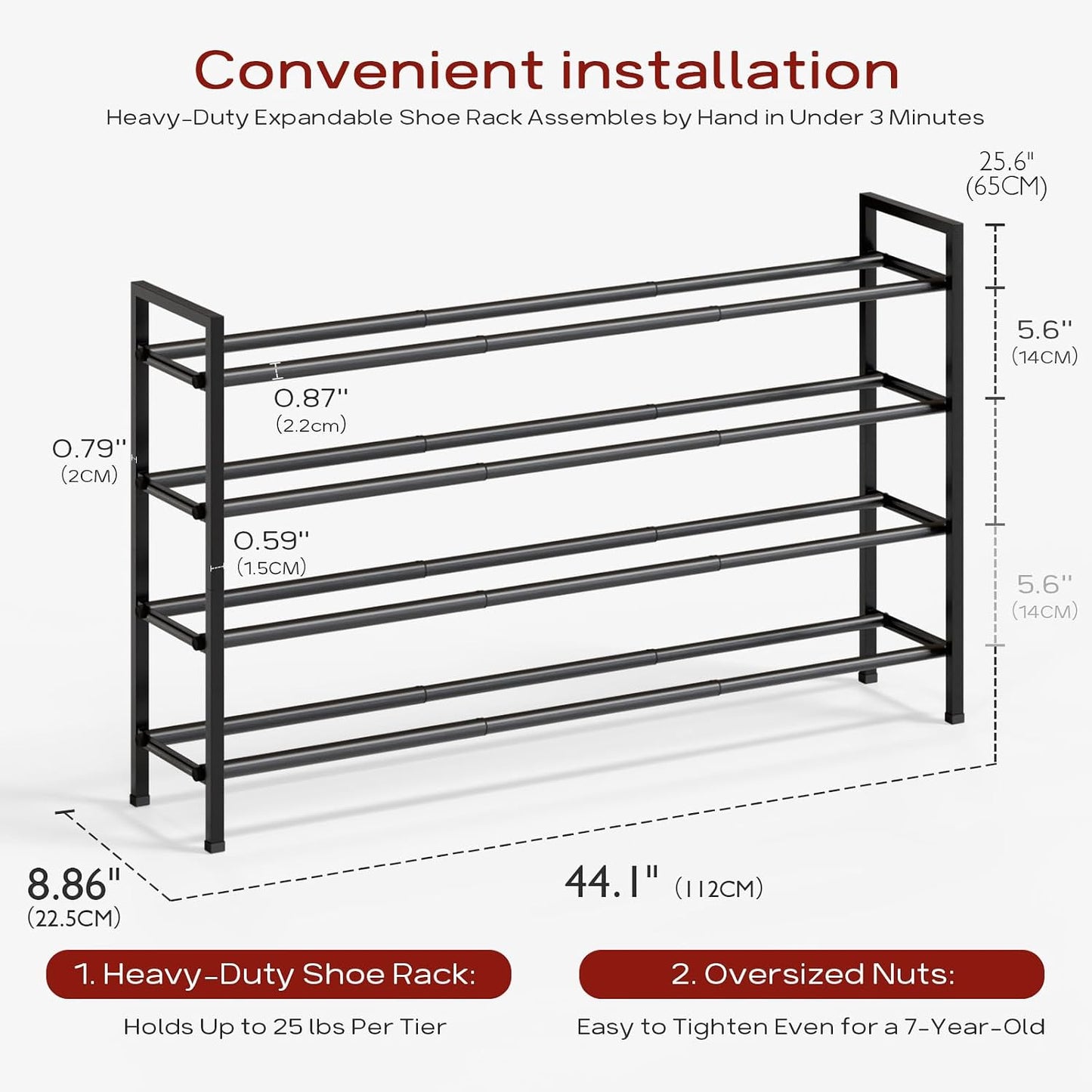 Estante organiz. zapatos 4 niveles ajustable 46-112cm metal