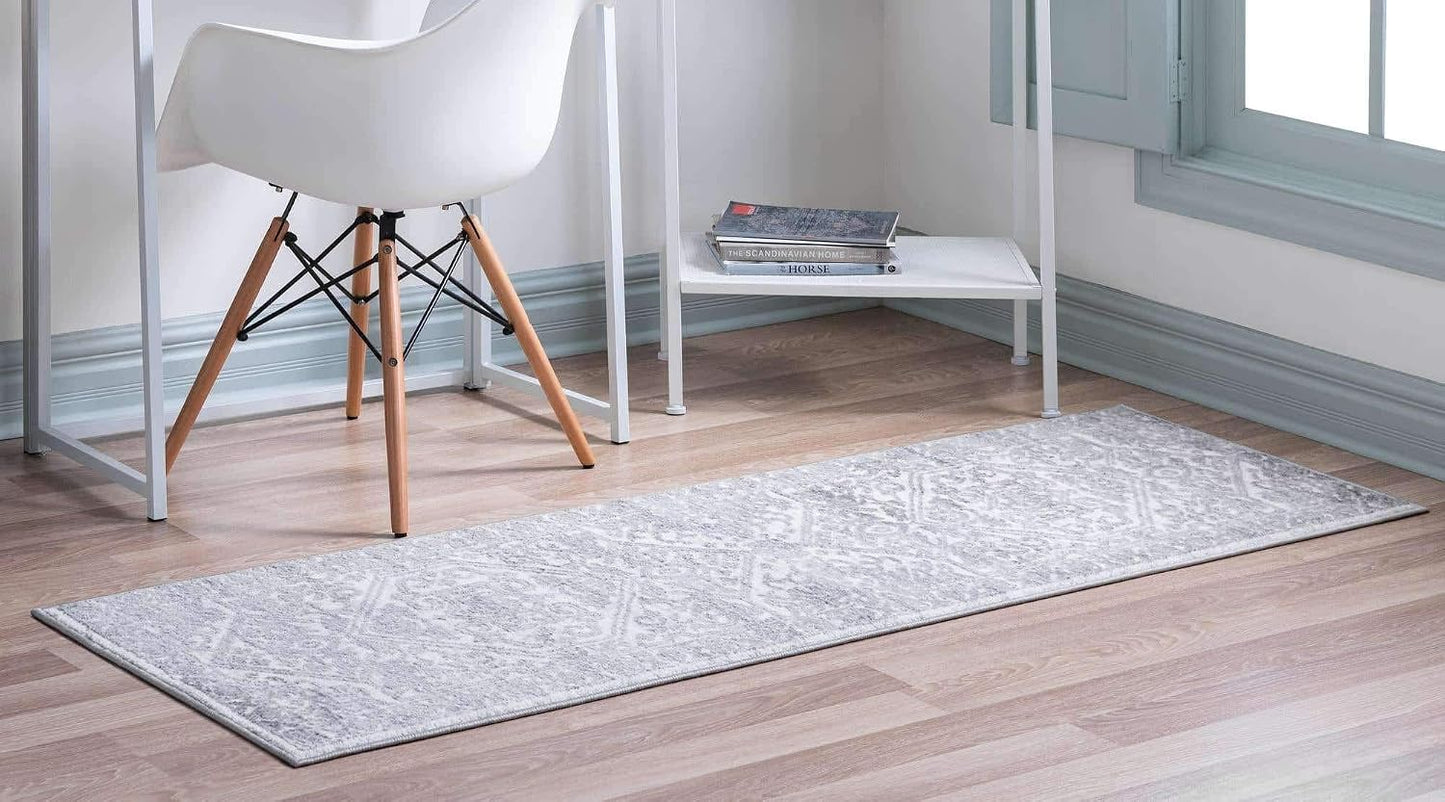 Alfombra área medallón 2x6ft1" blanco/gris