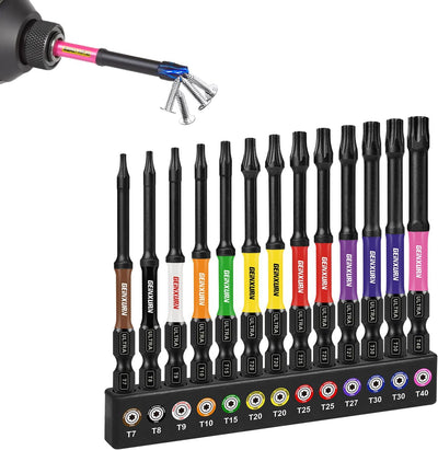 Juego 13 Pzas Puntas Torx S2 con Impacto T7-T40 Magnéticas