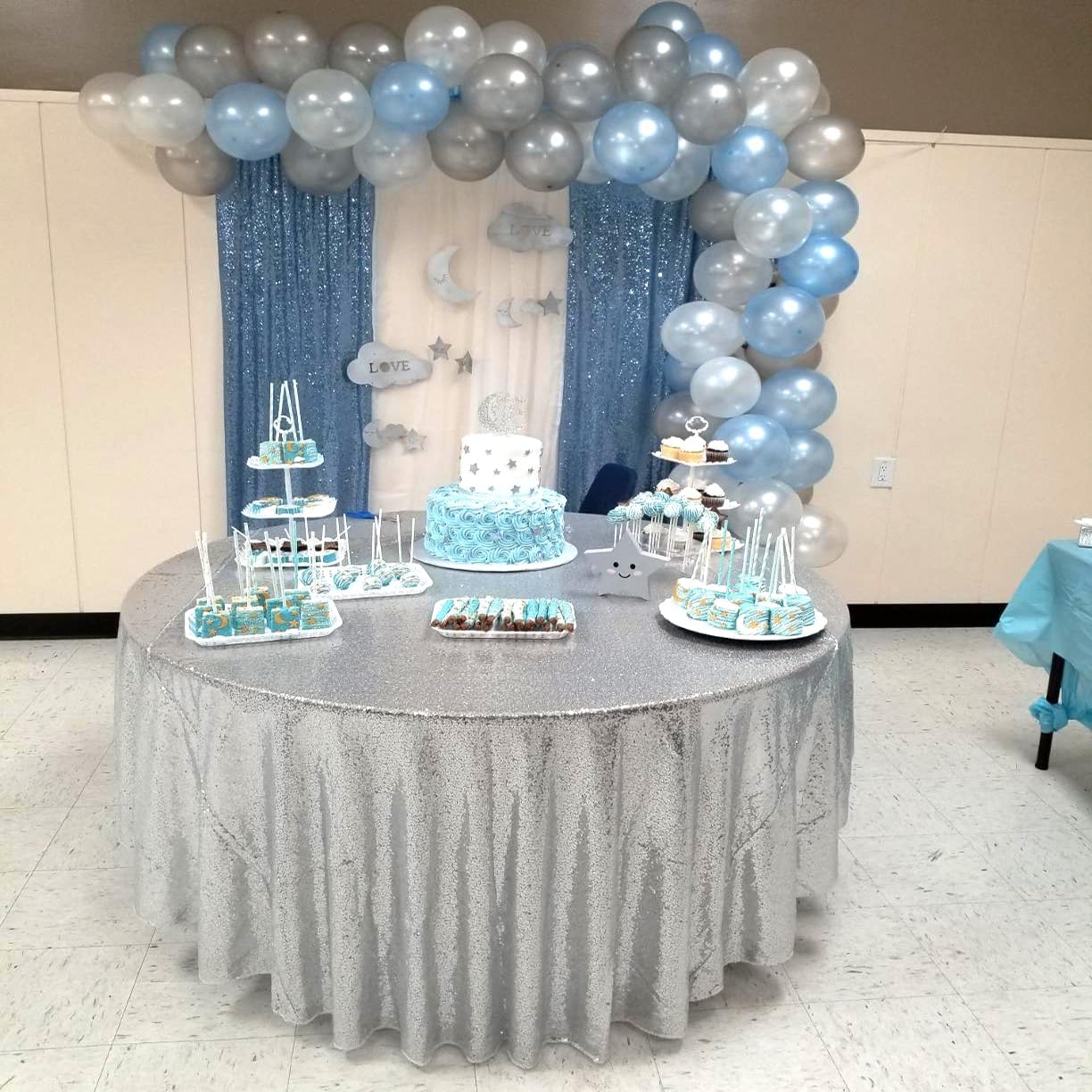 Mantel redondo lentejuelas plateadas 132pulg bodas