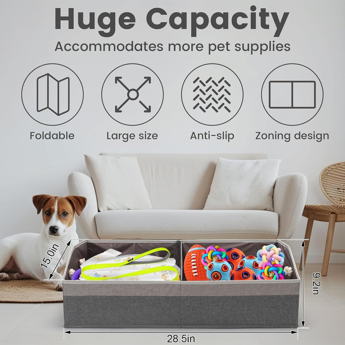 Cesta juguetes perros asa plegable 28.5" sala almacenamiento