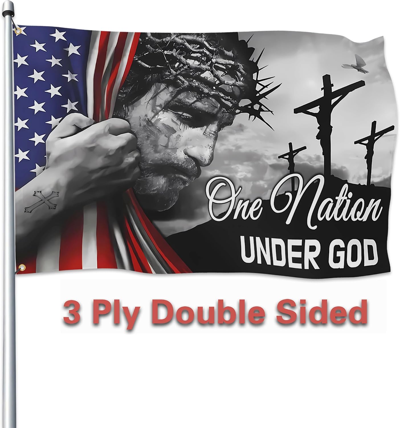 Bandera Estados Unidos 3x5" doble cara Jesucristo