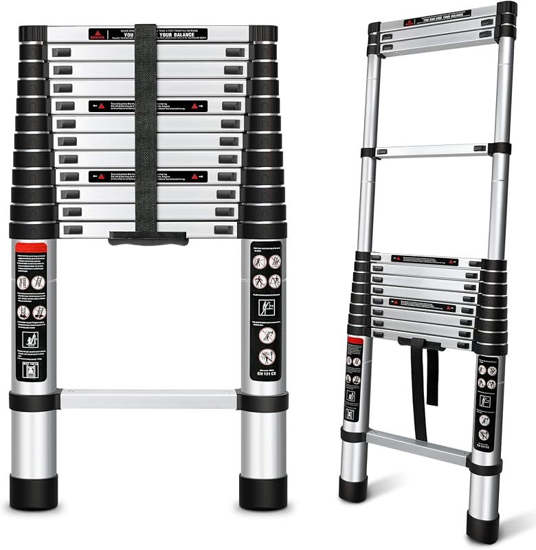 Escalera telescópica aluminio 12.5ft plegable multiusos