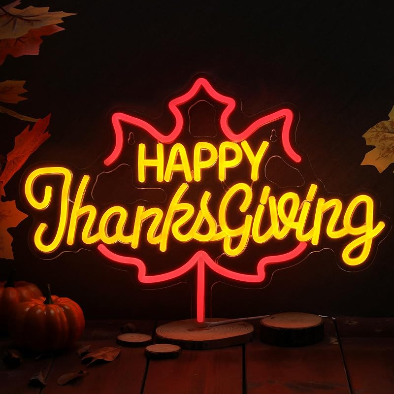 Letrero neón Happy Thanksgiving en inglés