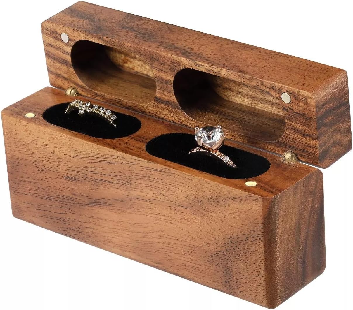 Caja madera anillos dobles 2 ranuras ceremonia boda