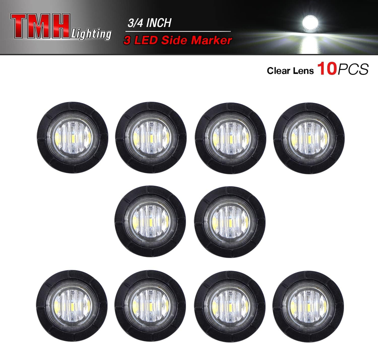 10 Focos LED 3/4pulg Blancos Indicadores Laterales Remolque