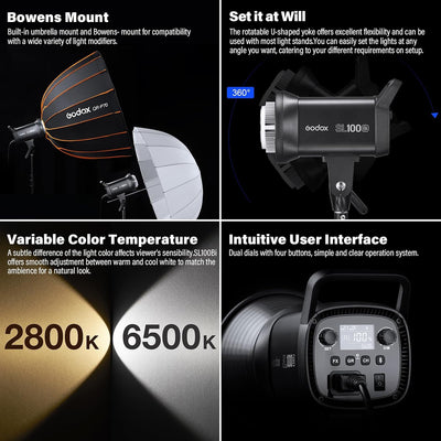 Luz LED COB bicolor 100W con control remoto 5600K