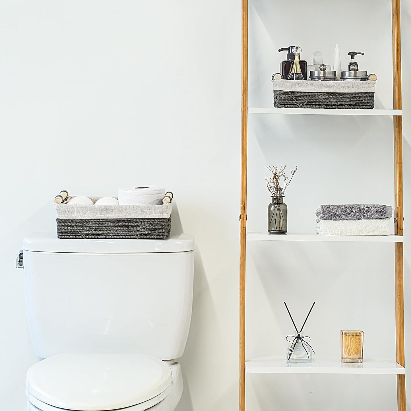 Cesta mimbre para papel higiénico y decoración 2 pzas gris