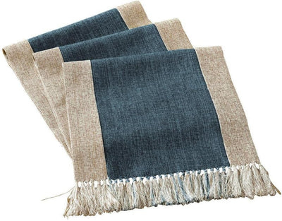 Camino mesa rústico lino azul estilo bohemio 15x71pulg