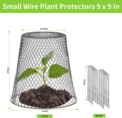 24 Pzas Cubierta Cloche Alambre Metal para Plantas con 48 Estacas