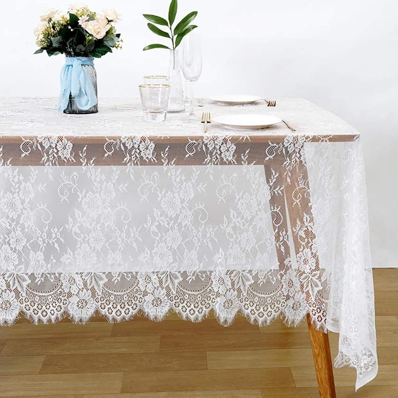 Mantel encaje blanco 6 pzas 60x120pulg decoración mesa
