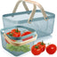 2 Cestas Picnic Malla Metálica Mango Madera Plegable Azul